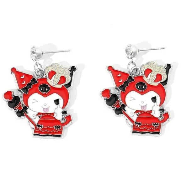 Earrings Kuromi Enamel Hello Kitty Jester Crown Dangle Emo Sanrio Trendy Stylish - Picture 2 of 2